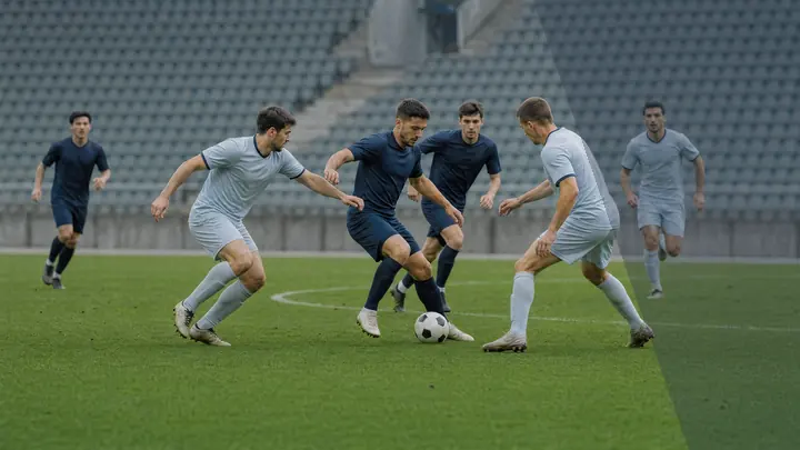 Fictional unbranded soccer footage with a neutral overlay