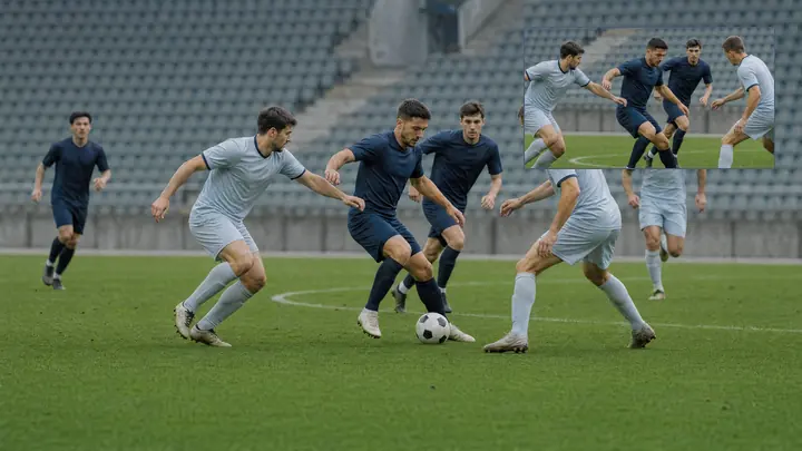 Fictional unbranded soccer footage shown as picture-in-picture